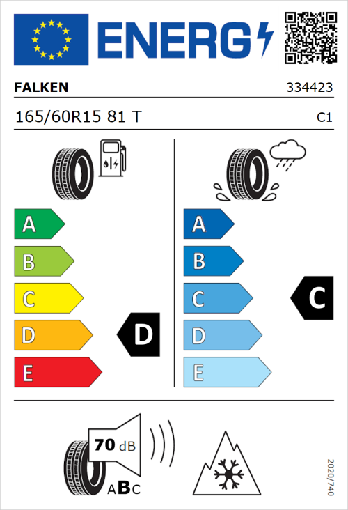Tyre Label for Falken Euroall Season AS210 165/60R15 81T